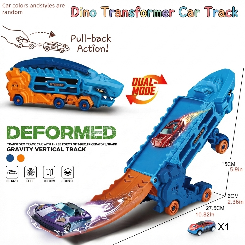 Dinosaur Mini Catapult  Car Transporter Toy Truck for Kids with Ramp & Car