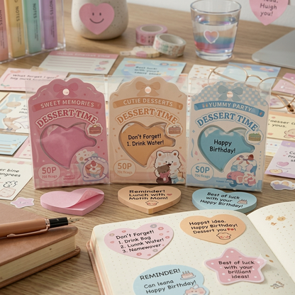 Dessert Shop Transparent Glittery Sticky Notes | Cute Stationery