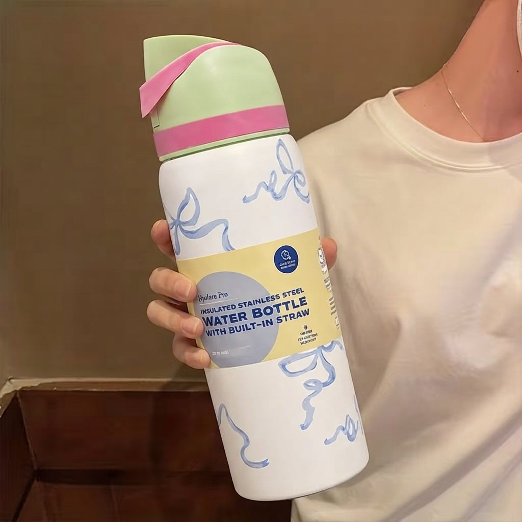Pinteresty Bow Insulated Stainless Steel Water Bottle with Built-in Straw | 946ml