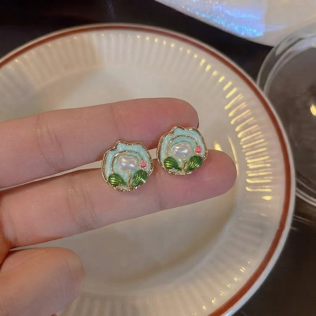 Whimsical Princess Enamel Floral Circle Earrings