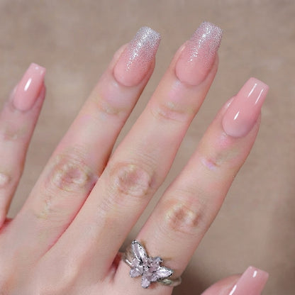Pink Ombre & Glitter Press-On Nails