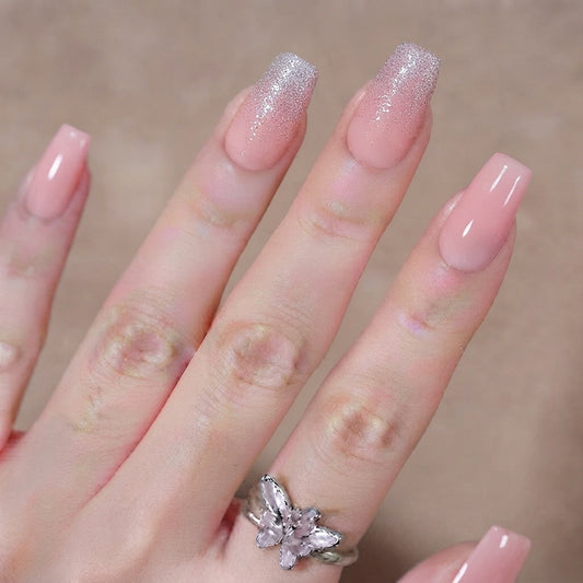 Pink Ombre & Glitter Press-On Nails
