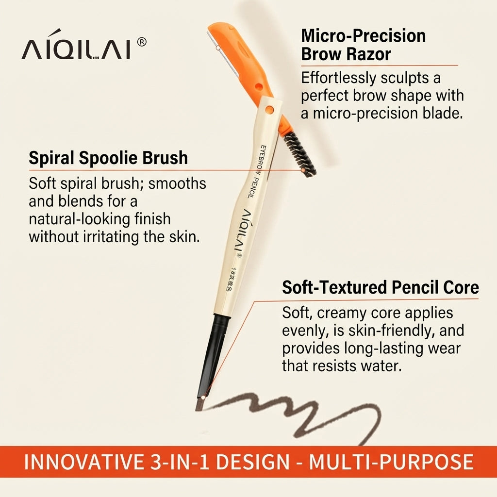 3-in-1 Compact Eyebrow Pencil | Brush | Trimmer Razor