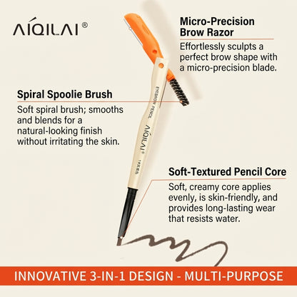 3-in-1 Compact Eyebrow Pencil | Brush | Trimmer Razor