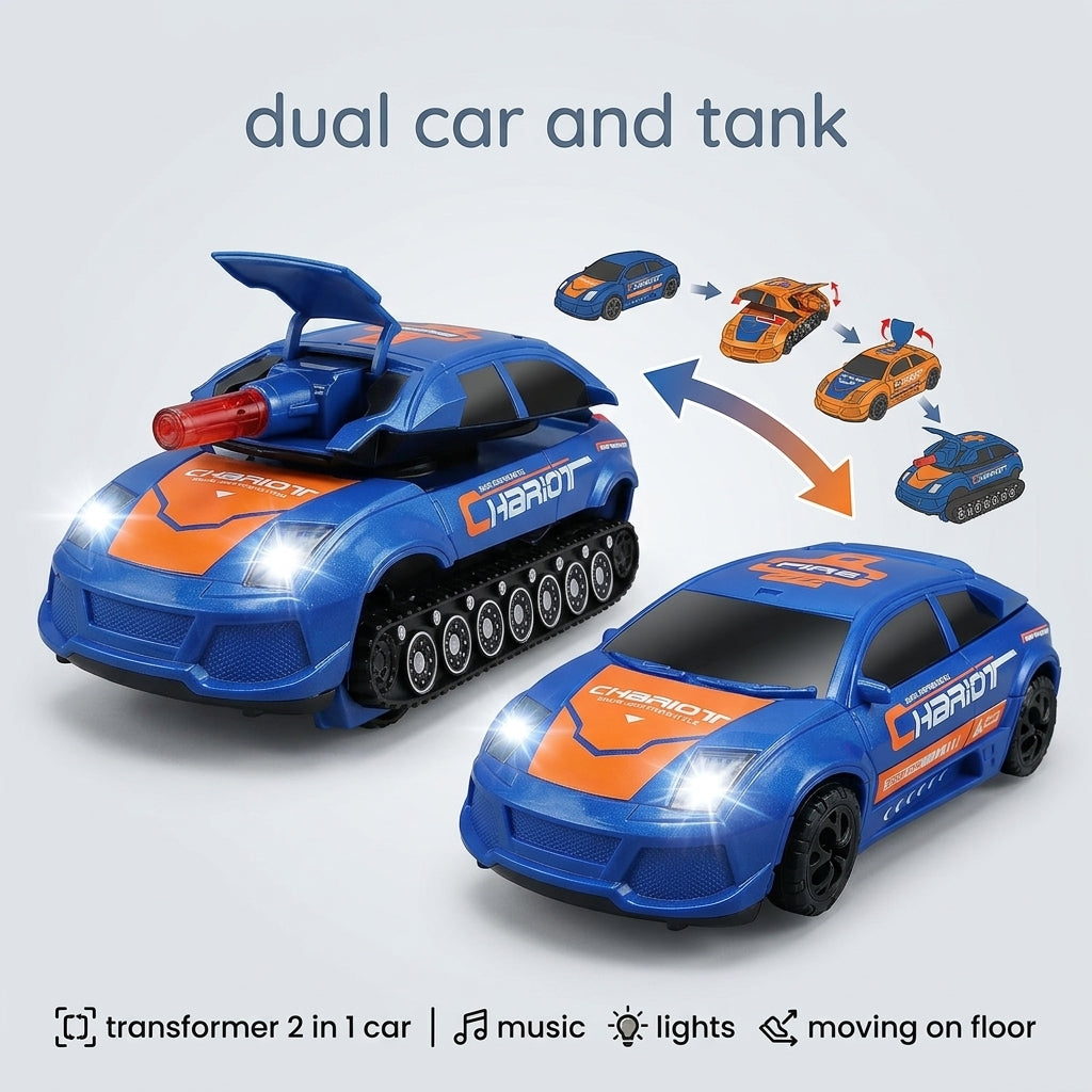 2 in 1 Dual Chariot Car and Tank Transformer With Sound and Lights