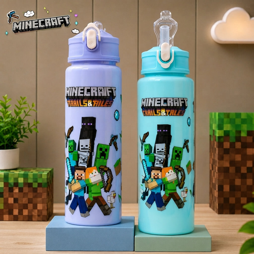 Minecraft Gaming Water Bottle With Straw