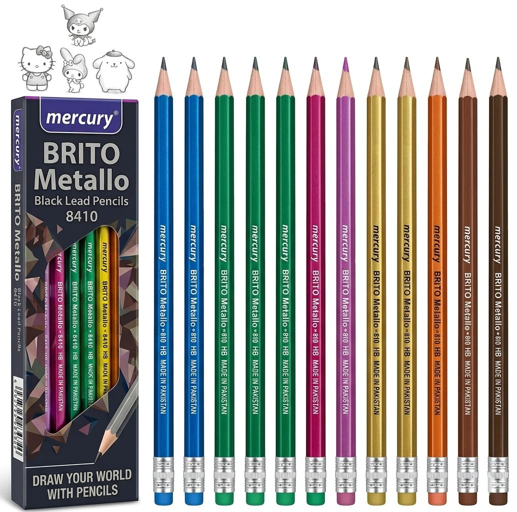 Metallic Body High Quality Pencils With Eraser Pack Of 12