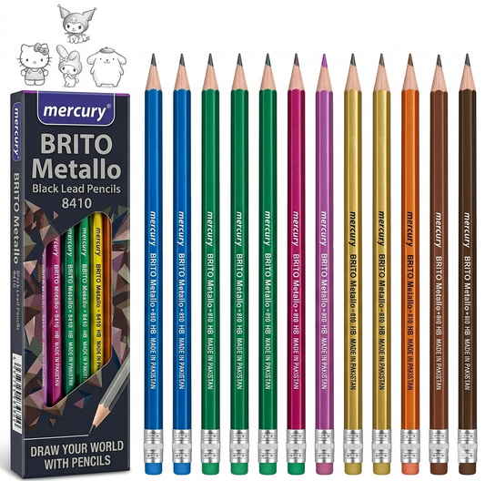 Metallic Body High Quality Pencils With Eraser Pack Of 12