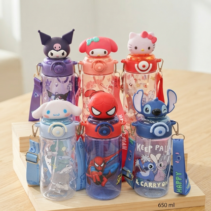 Kids 3d Disney & Sanrio Characters Water Bottles | 650 ml With Strap