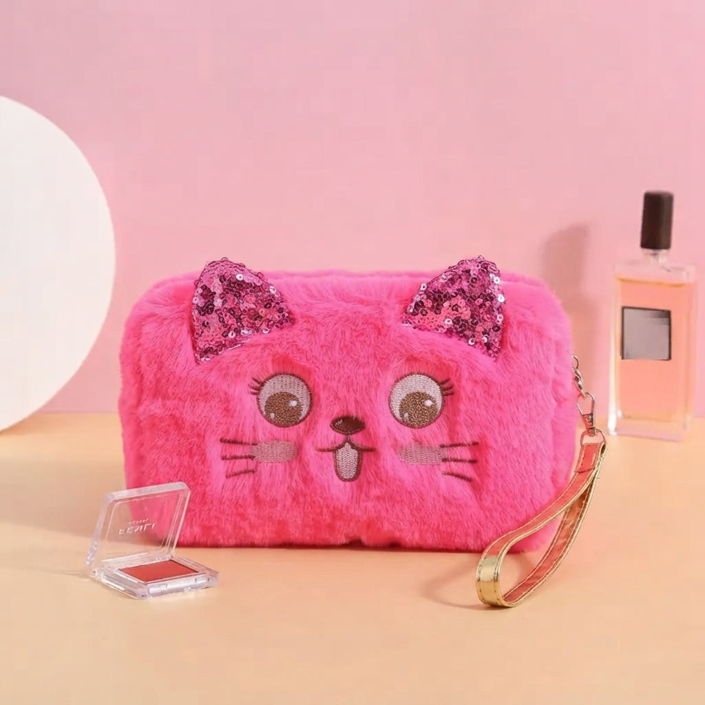 Fur Cat Makeup Skincare Vanity Zipper Pouch