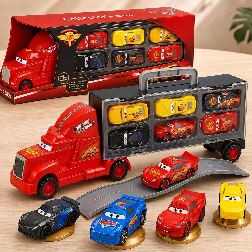 McQueen Cars Transport Truck Toy Set With 6 Cars and Sliding Tracks