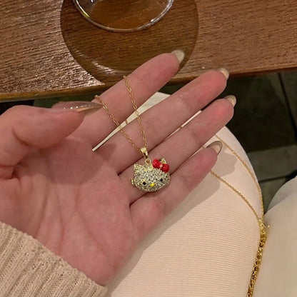 Hello Kitty Stainless Steel 3d Stones Sparkling Necklace