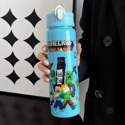 Minecraft Gaming Water Bottle With Straw