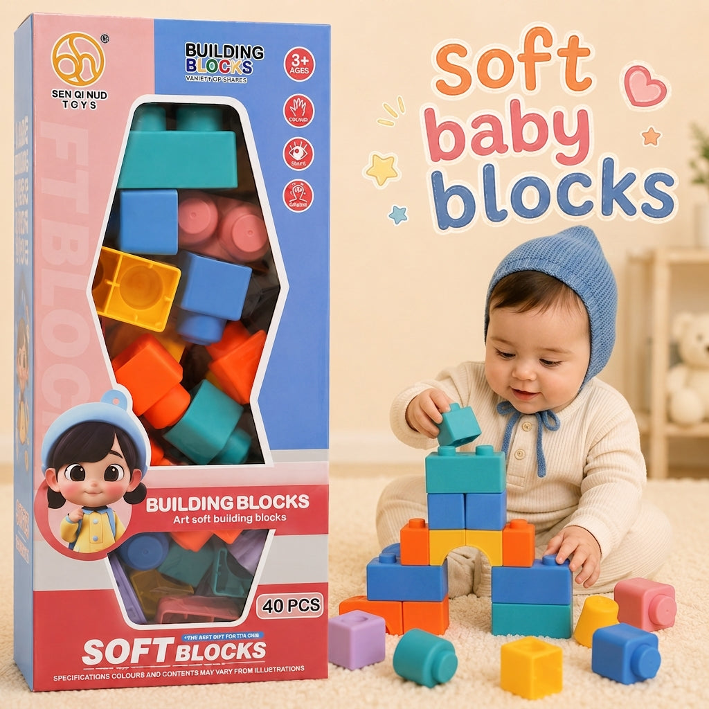 Baby Soft Rubber Silicon Blocks 40  Pcs Educational STEM Toy
