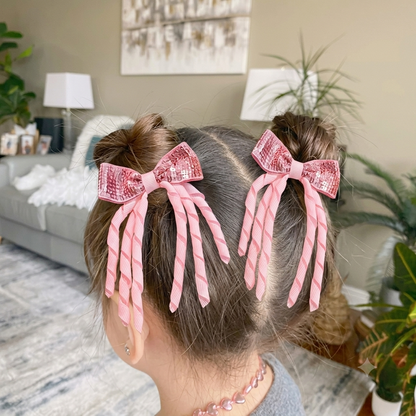 Sequin Spiral Long Hair Bows Pack Of 2