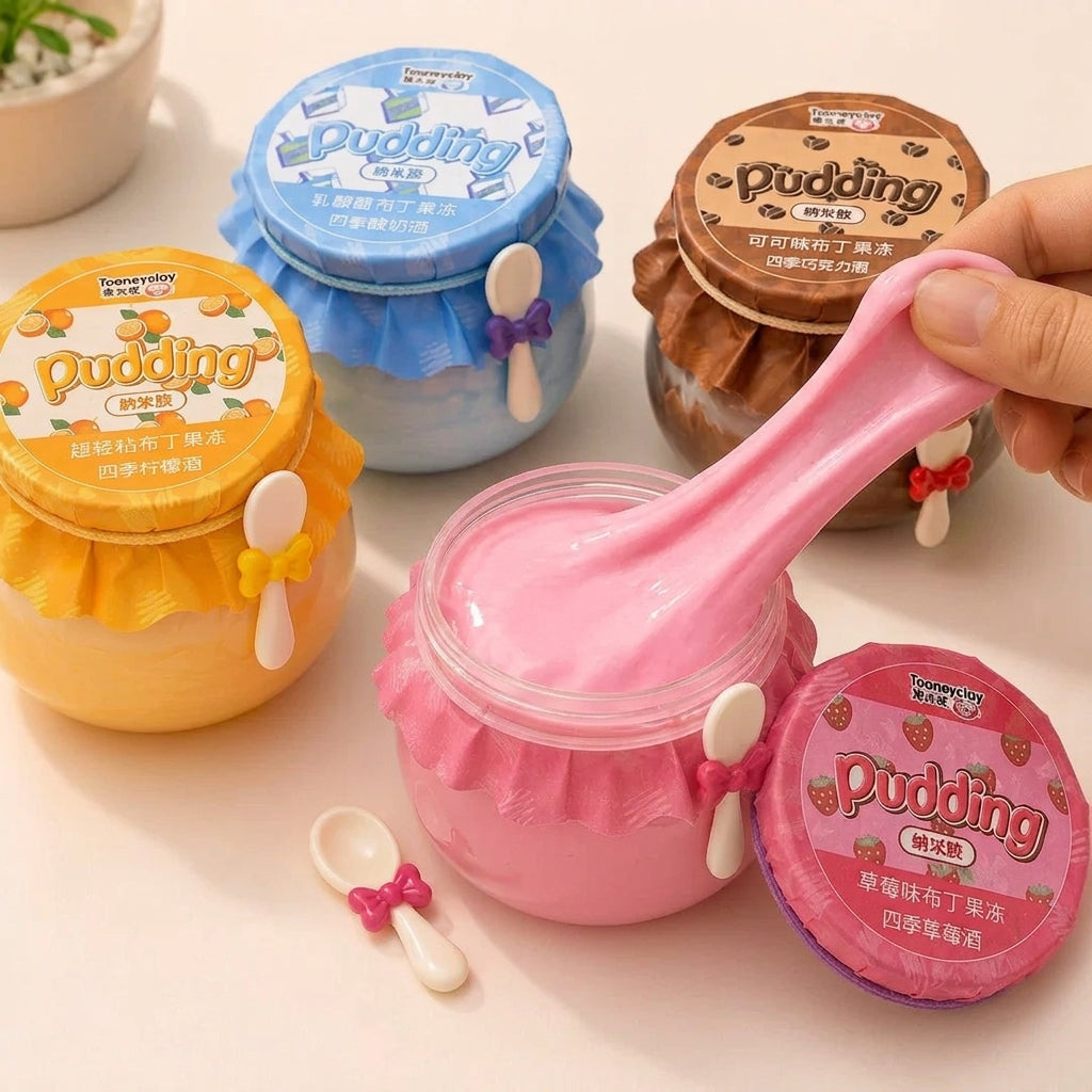 Scented Pudding Korean Slime in Jar | 4 Fruit Dessert Scents
