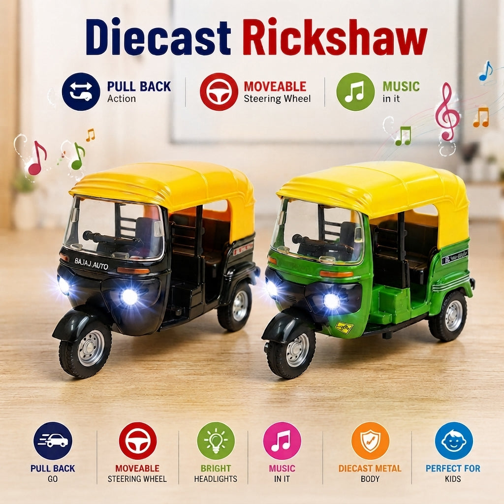 Diecast Metal Body Auto Rickshaw With Music and Lights