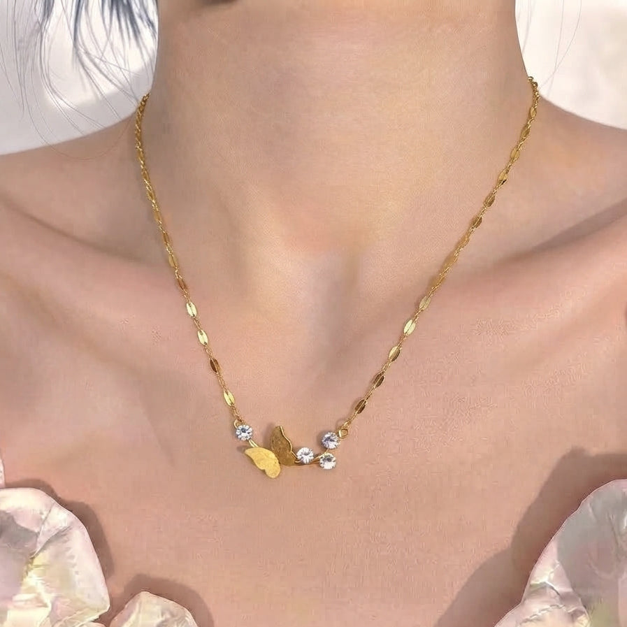 Zircons Butterfly Stainless Steel Necklace