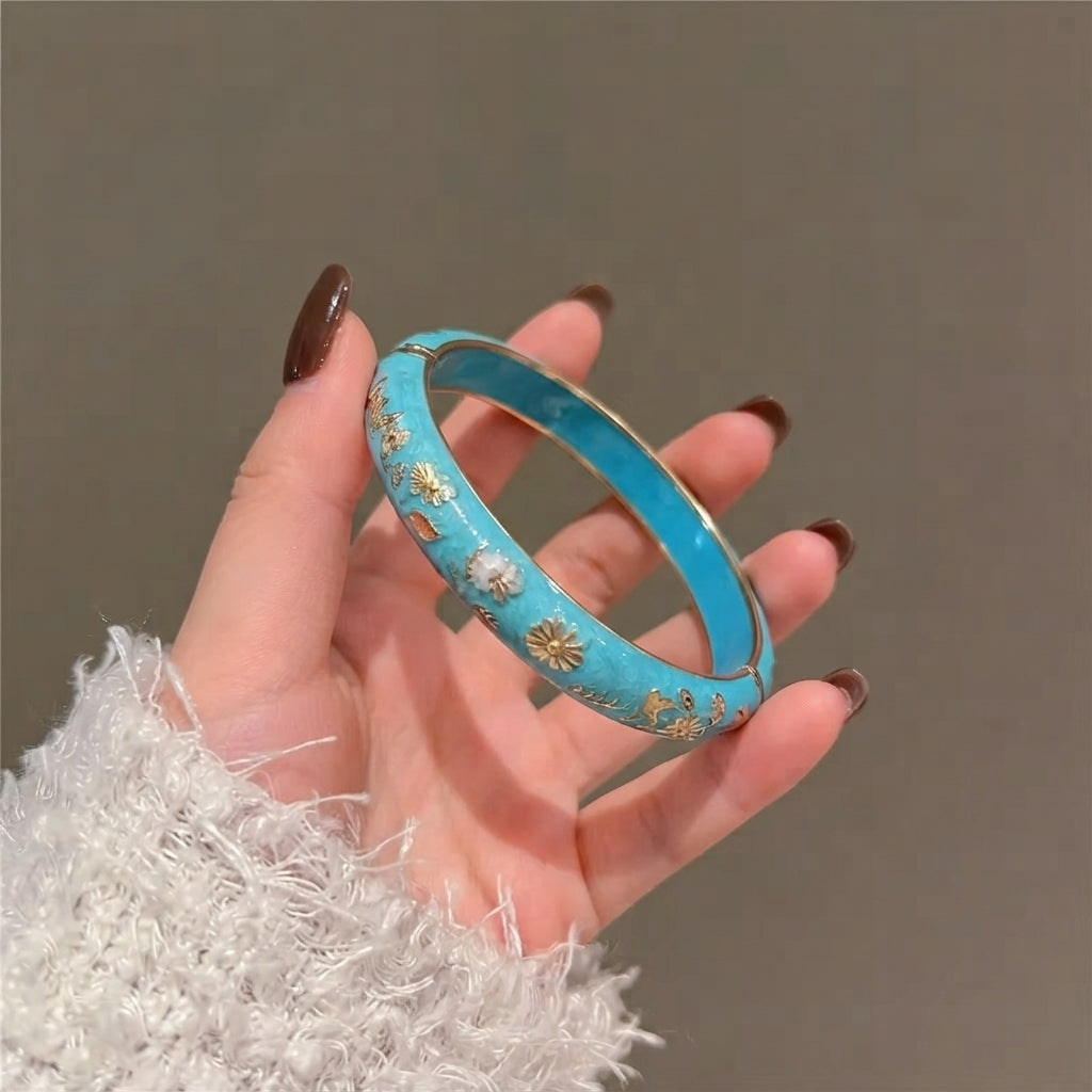 Pinteresty Enamel Floral Bangle | Handcuff