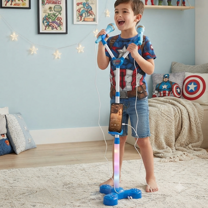 Avengers Double Mic Stand with Built-in Speaker | Connect Your Phone &amp; Play Music | Kids Karaoke Toy