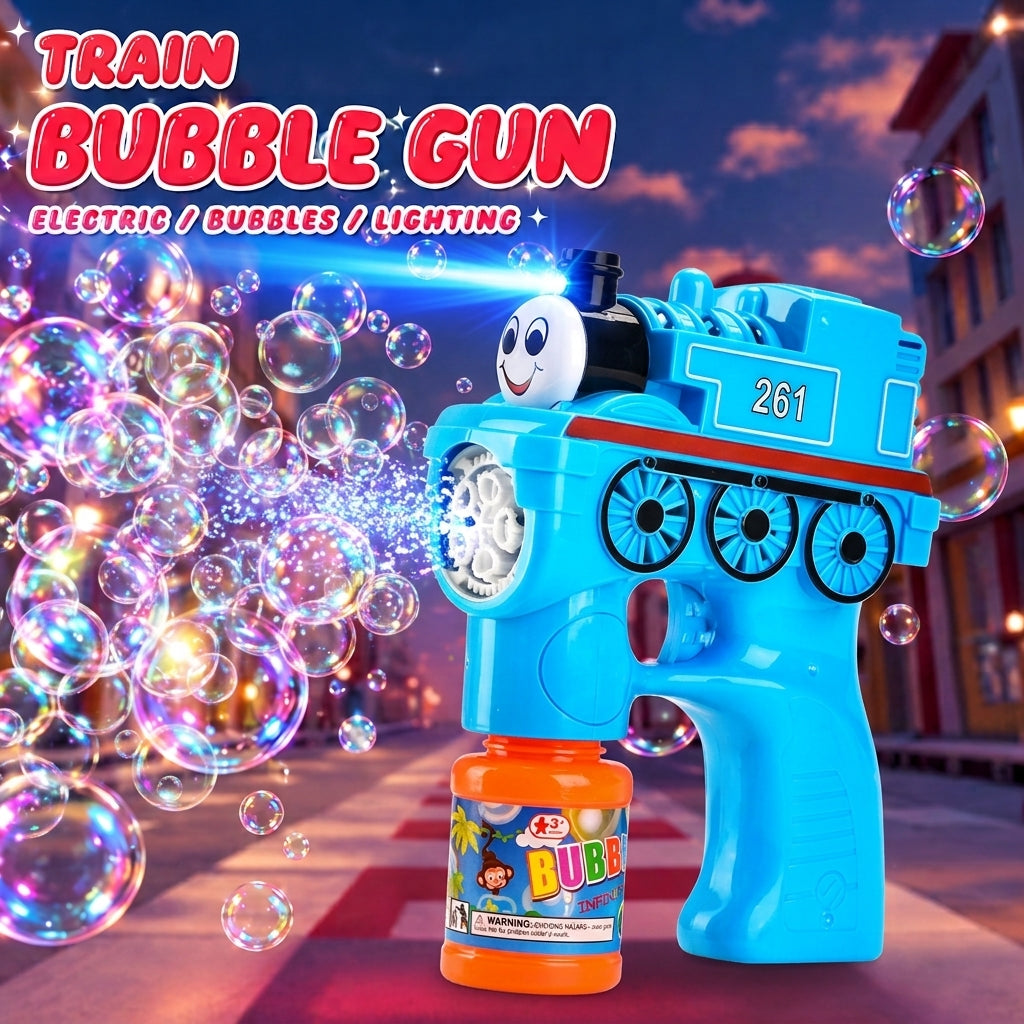 Train Engine Bubble Gun with Lights & Sound – Automatic Bubble Blower for Kids
