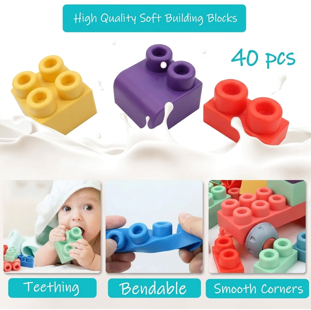 Baby Soft Rubber Silicon Blocks 40  Pcs Educational STEM Toy