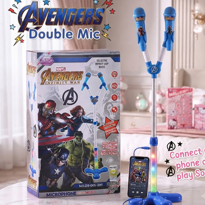Avengers Double Mic Stand with Built-in Speaker | Connect Your Phone &amp; Play Music | Kids Karaoke Toy