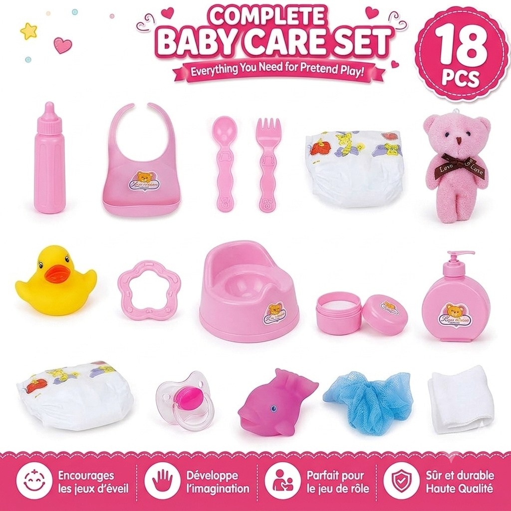 Doll Baby Care 18 Pcs Accessories Bag
