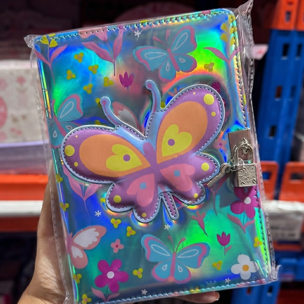 Butterfly Holographic Lock Diary