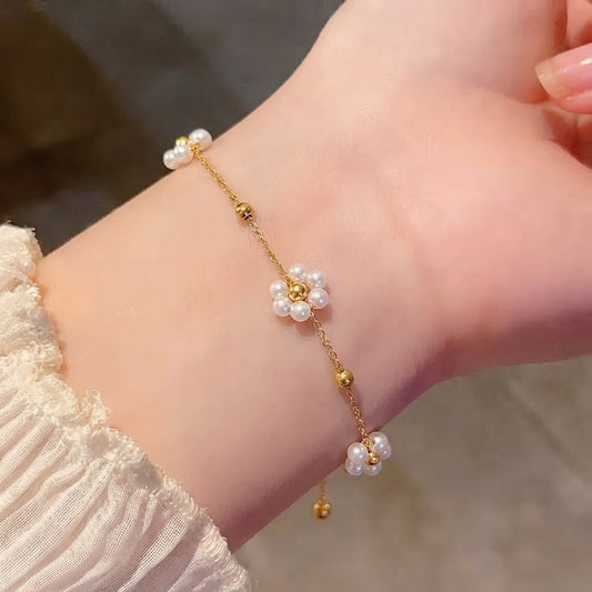 Pearl Flower Stainless Steel Bracelet
