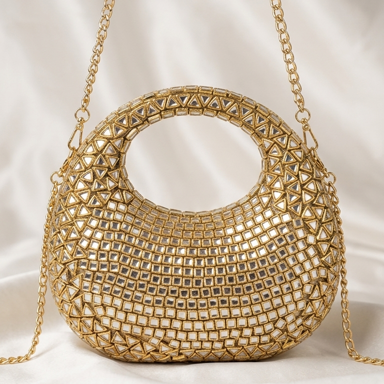 Half Moon Kundan Clutch Bag