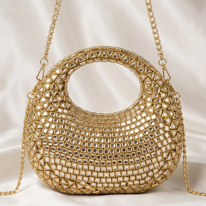 Half Moon Kundan Clutch Bag