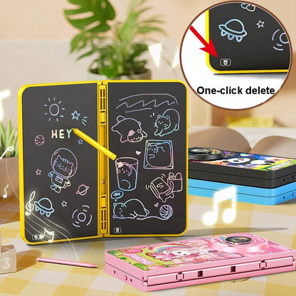 2-in-1 Kids Foldable Flip Musical Mobile Phone & LCD Writing Tablet