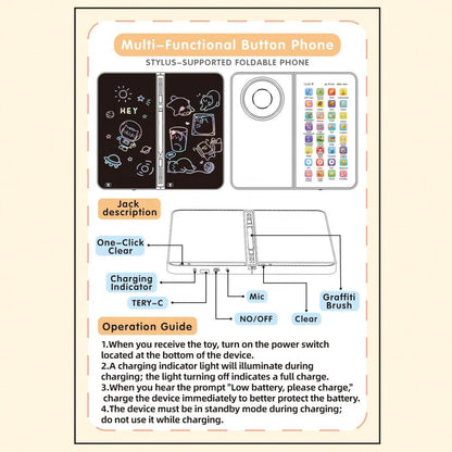 2-in-1 Kids Foldable Flip Musical Mobile Phone & LCD Writing Tablet