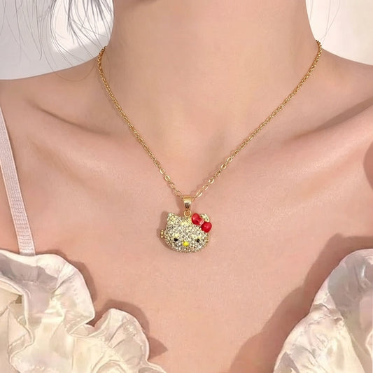 Hello Kitty Stainless Steel 3d Stones Sparkling Necklace