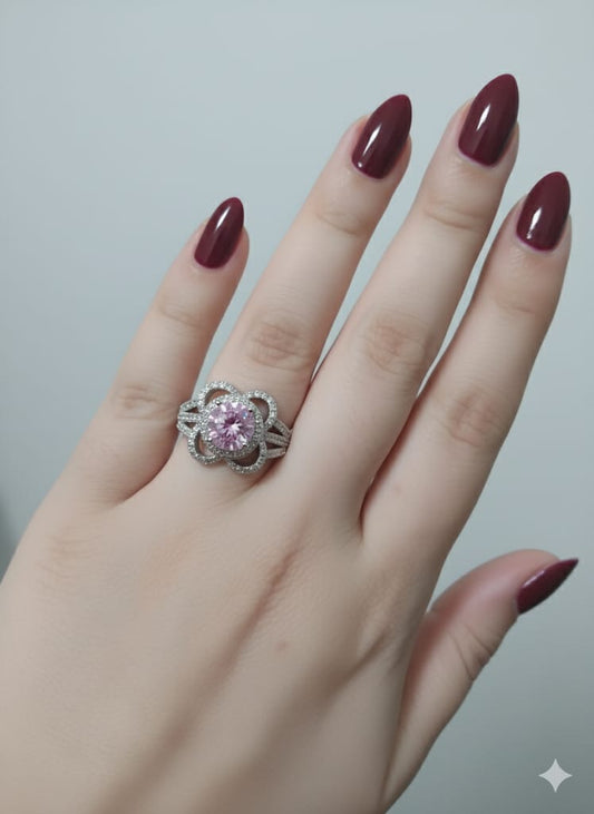 Stainless Steel Pink Stone Ring