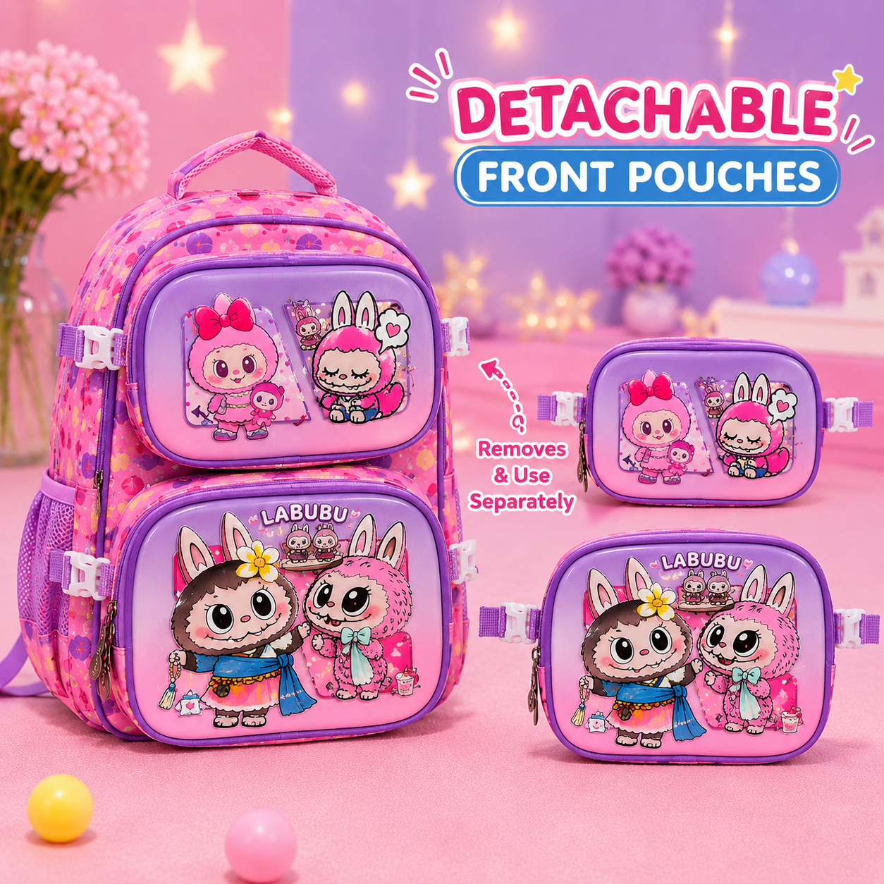 Labubu Magical Pouch 3-Piece School Bag for Girls |