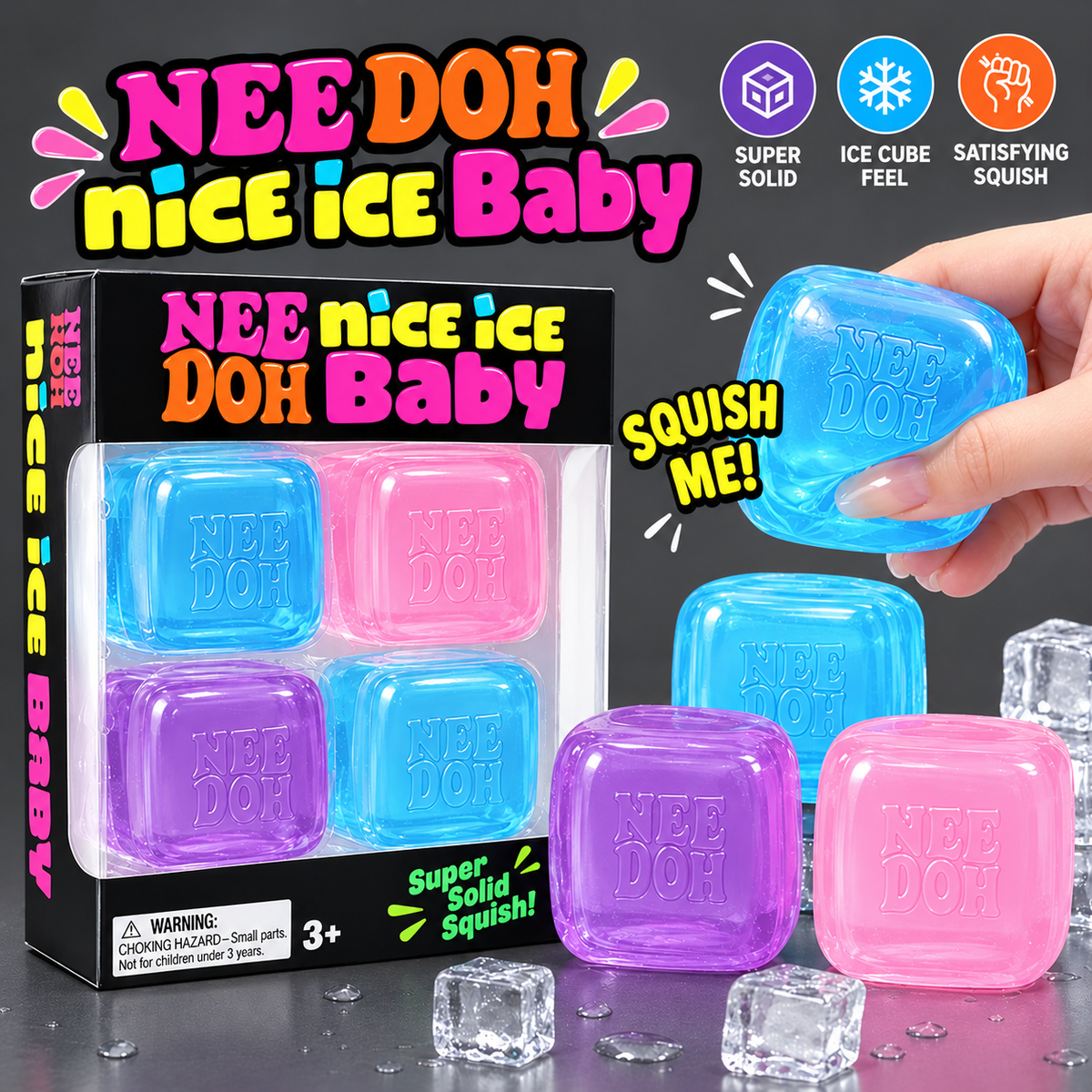 Needoh Nice Ice Baby Cube Squishy | Pack of 4 Needoh