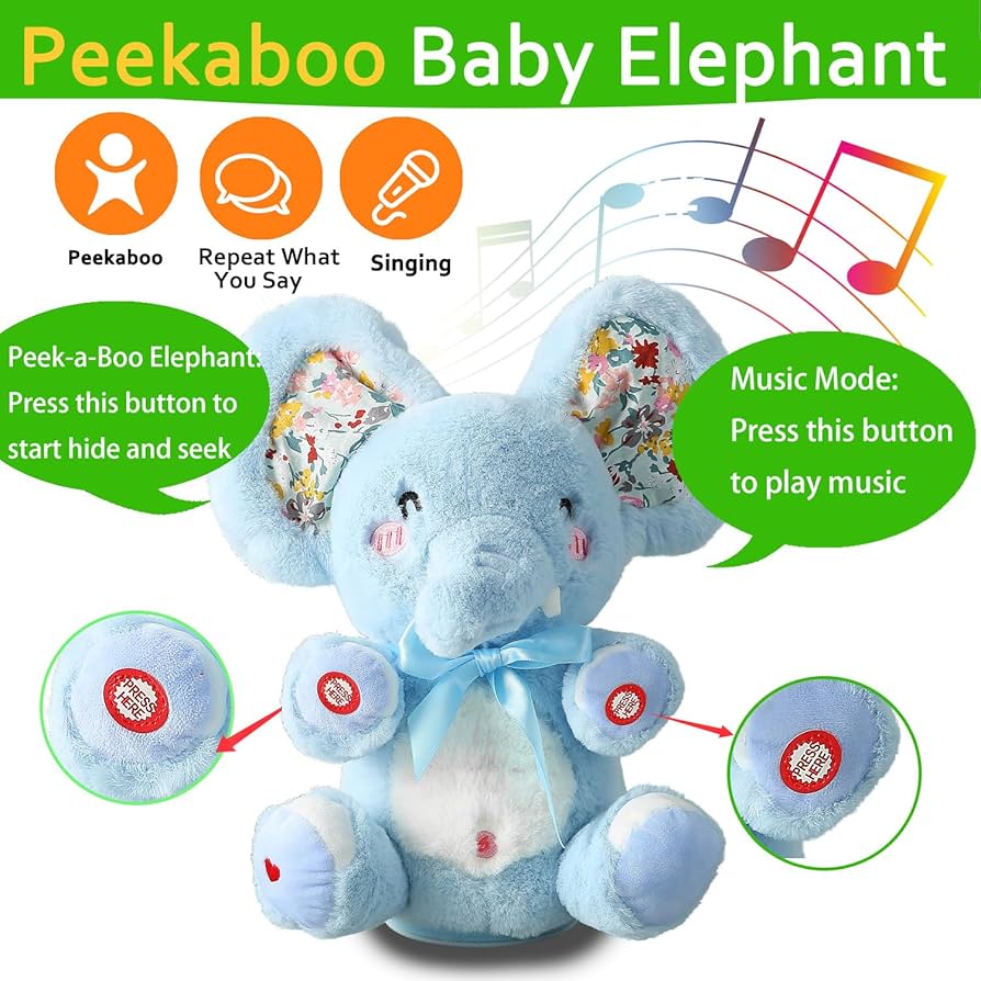 Peek-A-Boo Talking & Singing Elephant Toy With Moving Ears