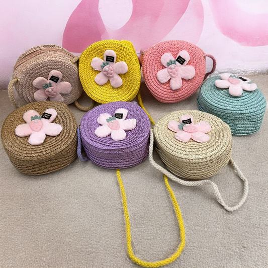 Trendy Pink Flower Sling Jute Bag