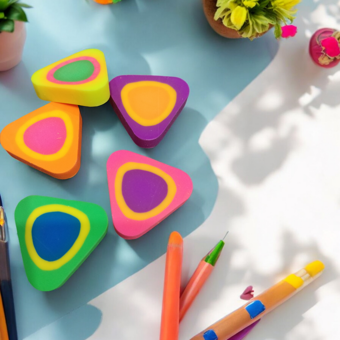 Colorful Triangle Erasers (Set of 4)