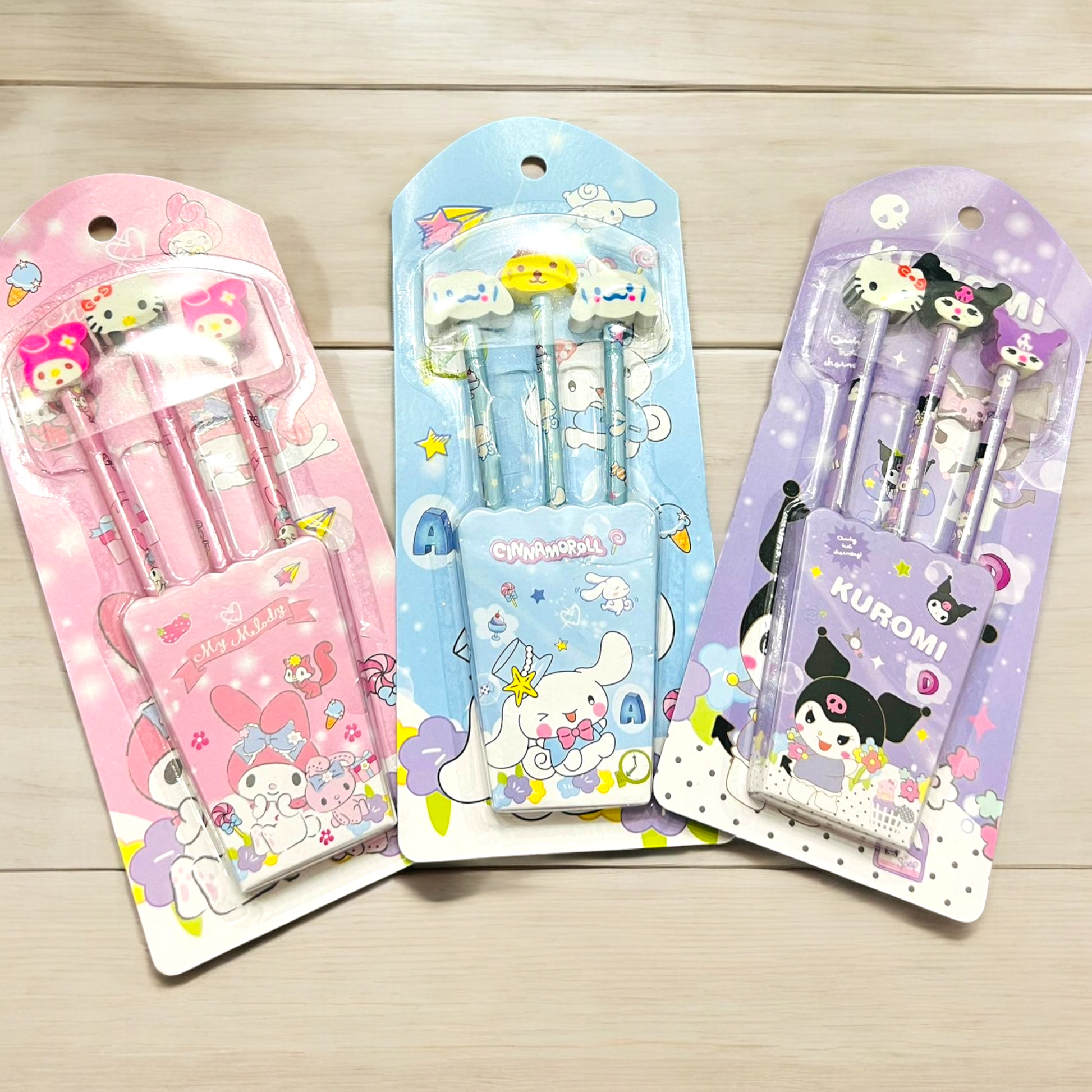 Sanrio Cinnamoroll|Kuromi|My Melody Pencils And Eraser Toppers Gift Set