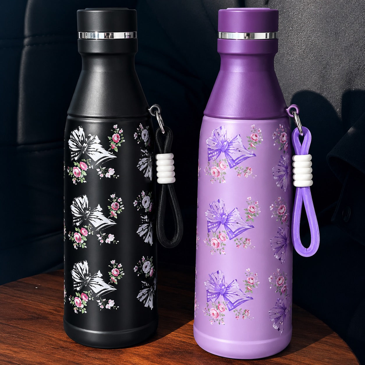 Pinteresty Bow Floral Water Bottle With Rare Matte Finish