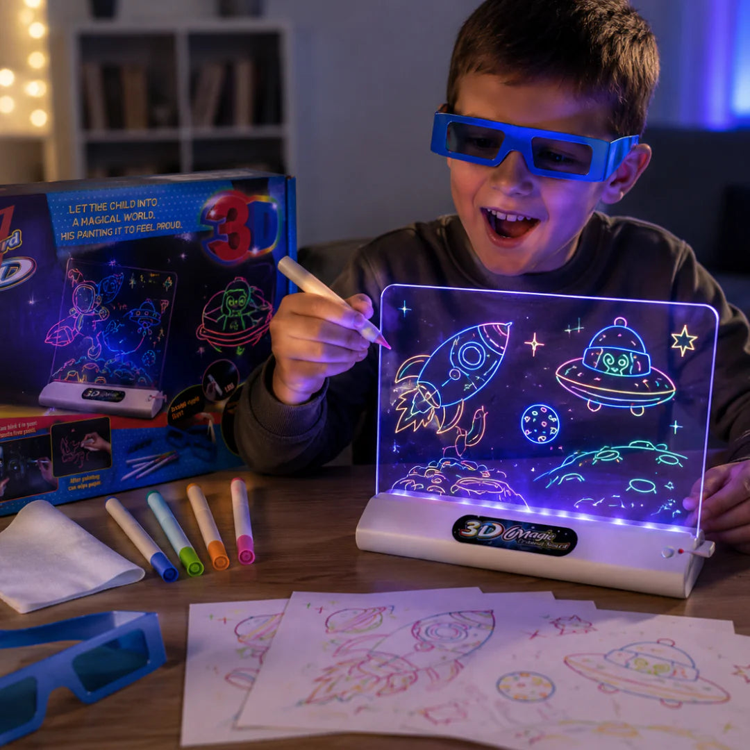 3D Magic Drawing Board With Lights | Markers | 3d Glasses