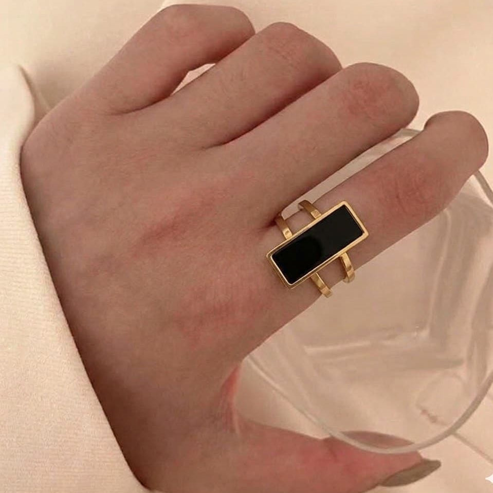 Rectangle Stone Stainless Steel Ring