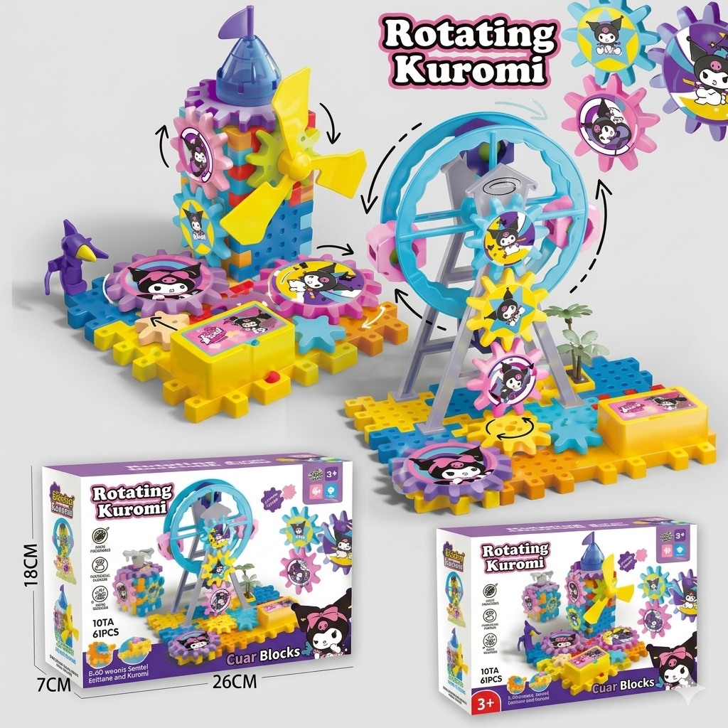 Rotating Kuromi Gear Blocks – 46 Pcs Educational STEM Toy for Kids