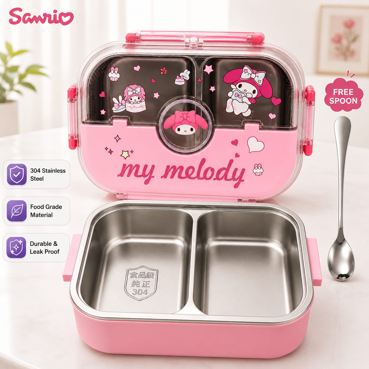 Sanrio Stainless Steel Bento Lunch Box With Free Spoon