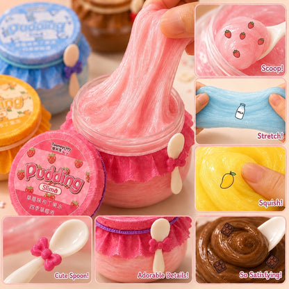 Scented Pudding Korean Slime in Jar | 4 Fruit Dessert Scents