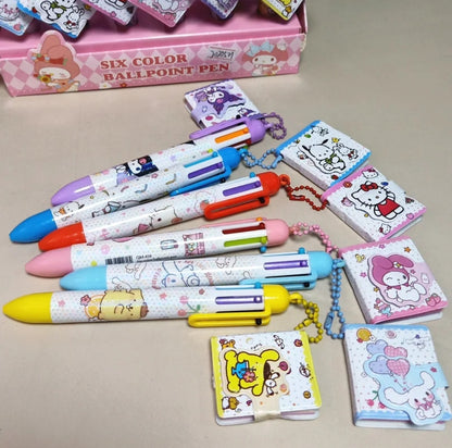 Sanrio Six Colour Rainbow Pen With Mini Note Book