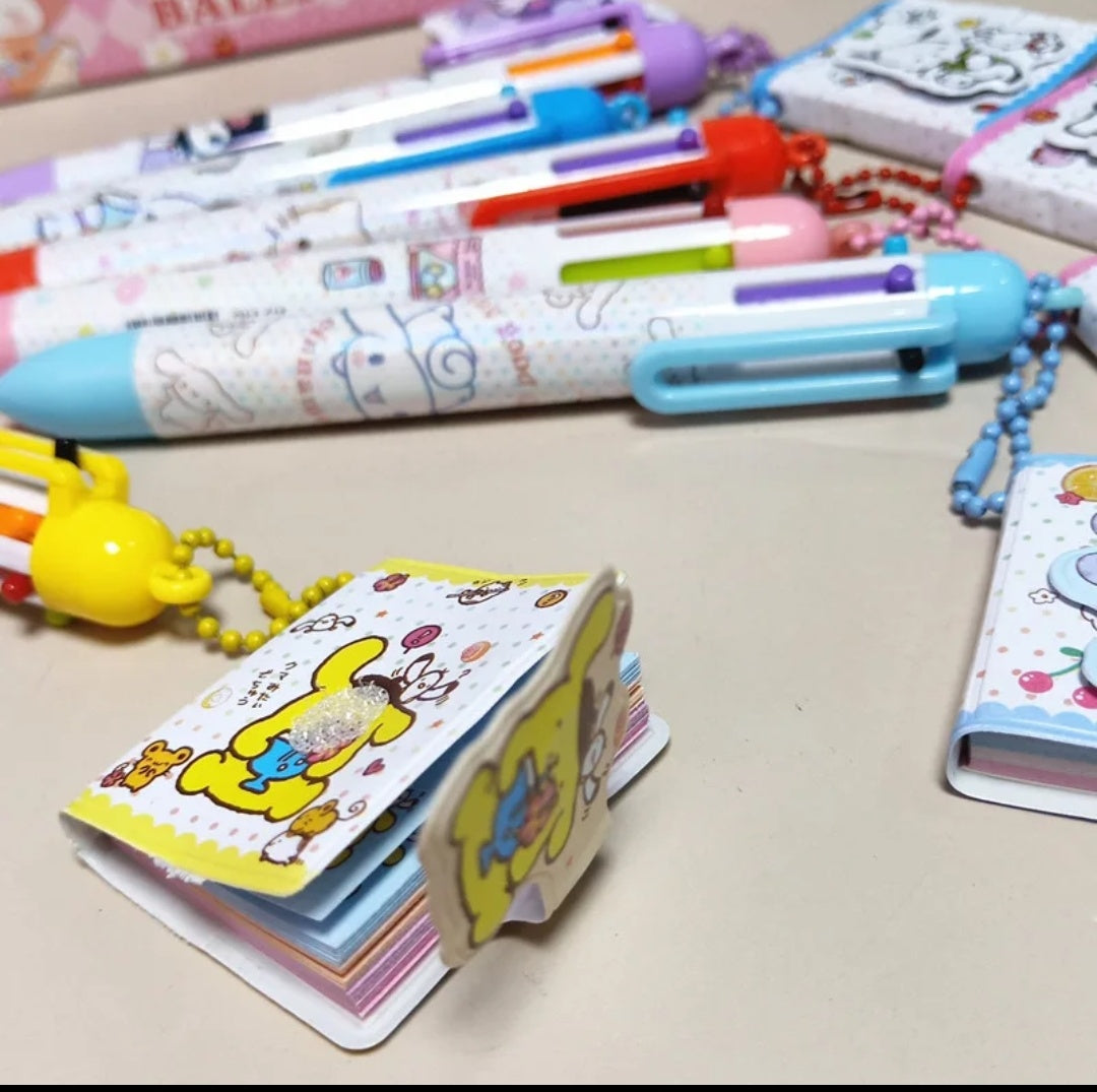 Sanrio Six Colour Rainbow Pen With Mini Note Book